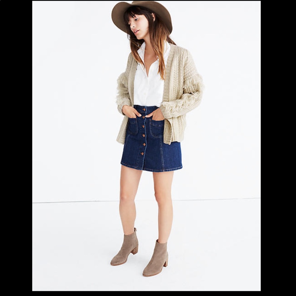 MADEWELL—Cableknit Wool Fringe Cardigan. Sz M